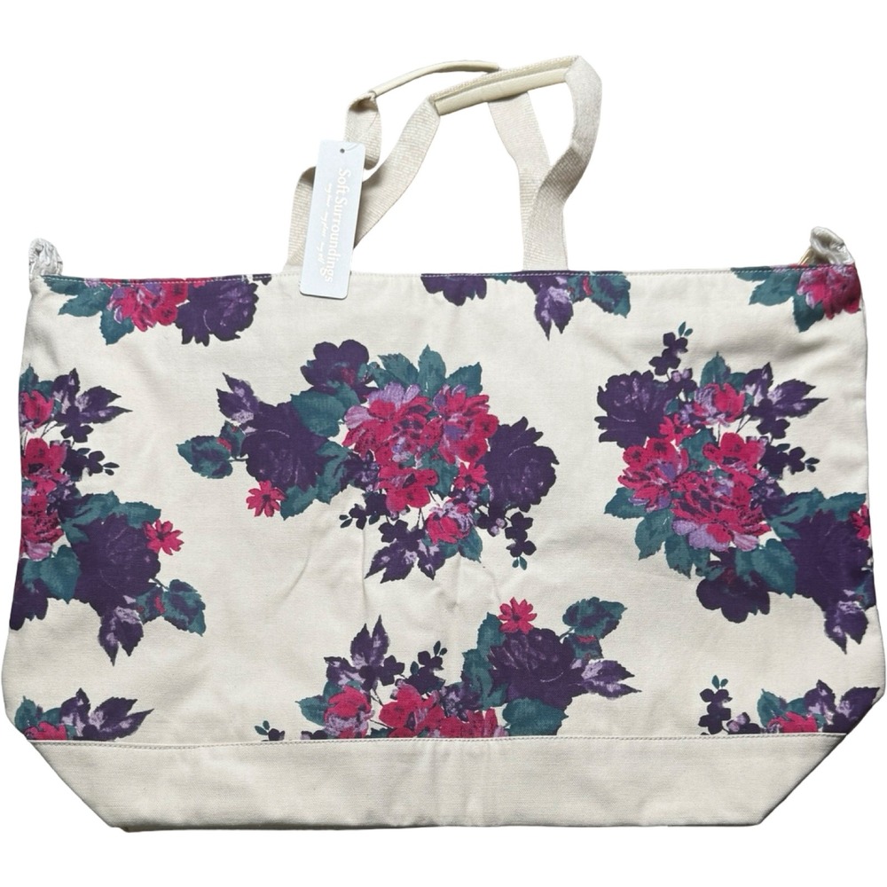 Soft‎ Surroundings Canvas Tote Bag Womens OS Purple Floral NEW Large Weekend Bag